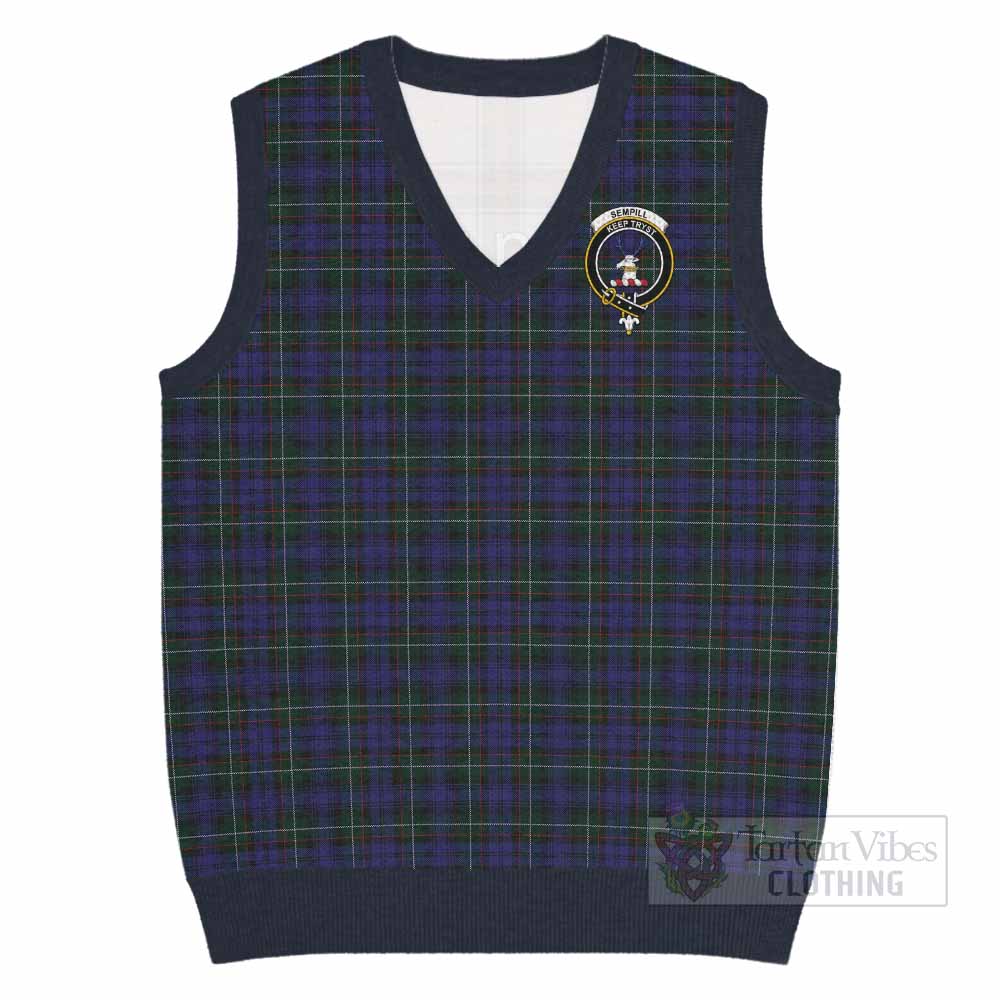 Sempill (Semple) Tartan Knitted V-Neck Vest with Family Crest - Tartan Vibes Clothing