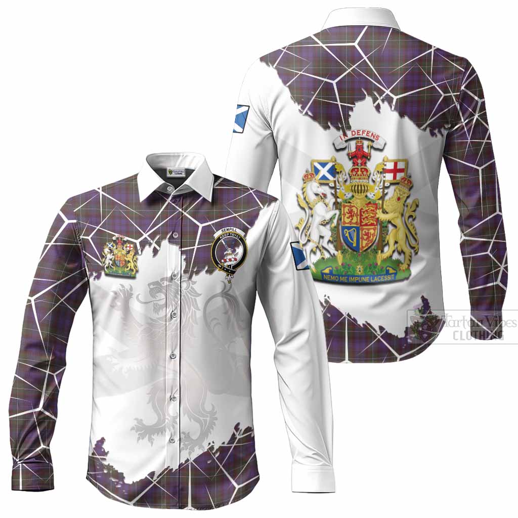 Sempill (Semple) Tartan Long Sleeve Button Shirts with Family Crest and Lion Rampant Grunge Style
