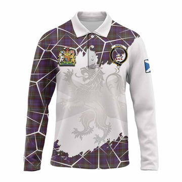 Sempill (Semple) Tartan Long Sleeve Polo Shirt with Family Crest and Lion Rampant Grunge Style