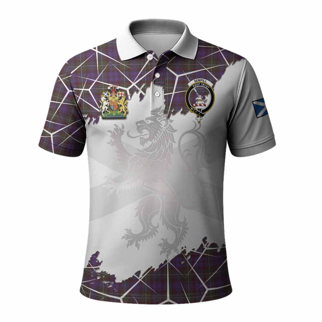 Sempill (Semple) Tartan Polo Shirt with Family Crest and Lion Rampant Grunge Style