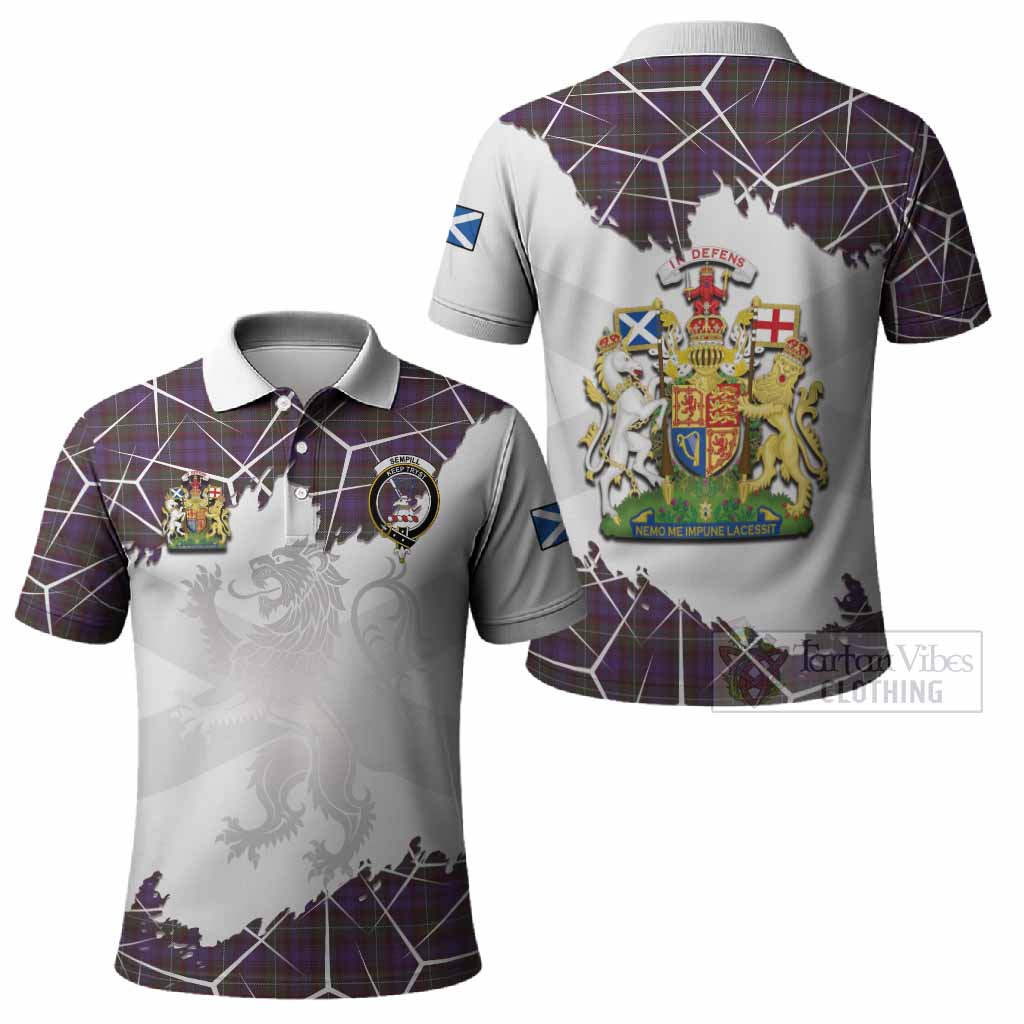 Sempill (Semple) Tartan Polo Shirt with Family Crest and Lion Rampant Grunge Style