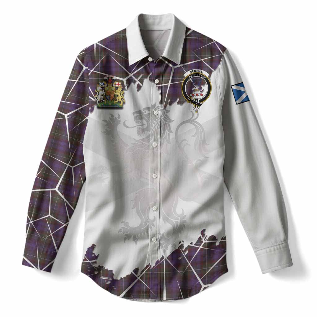 Sempill (Semple) Tartan Women Casual Shirt with Family Crest and Lion Rampant Grunge Style