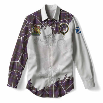 Sempill (Semple) Tartan Women Casual Shirt with Family Crest and Lion Rampant Grunge Style