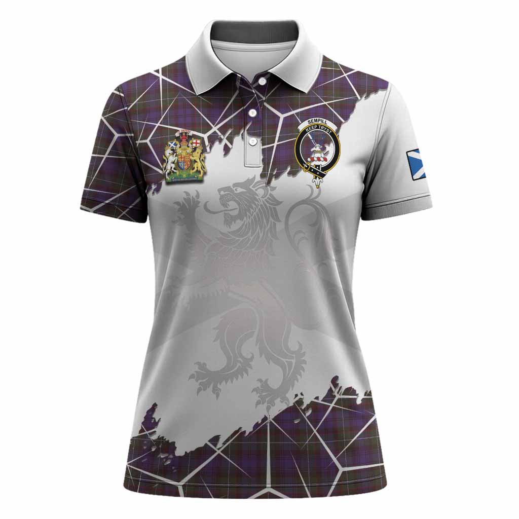Sempill (Semple) Tartan Women Polo Shirt with Family Crest and Lion Rampant Grunge Style