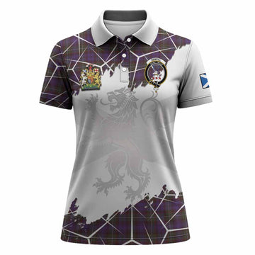 Sempill (Semple) Tartan Women Polo Shirt with Family Crest and Lion Rampant Grunge Style