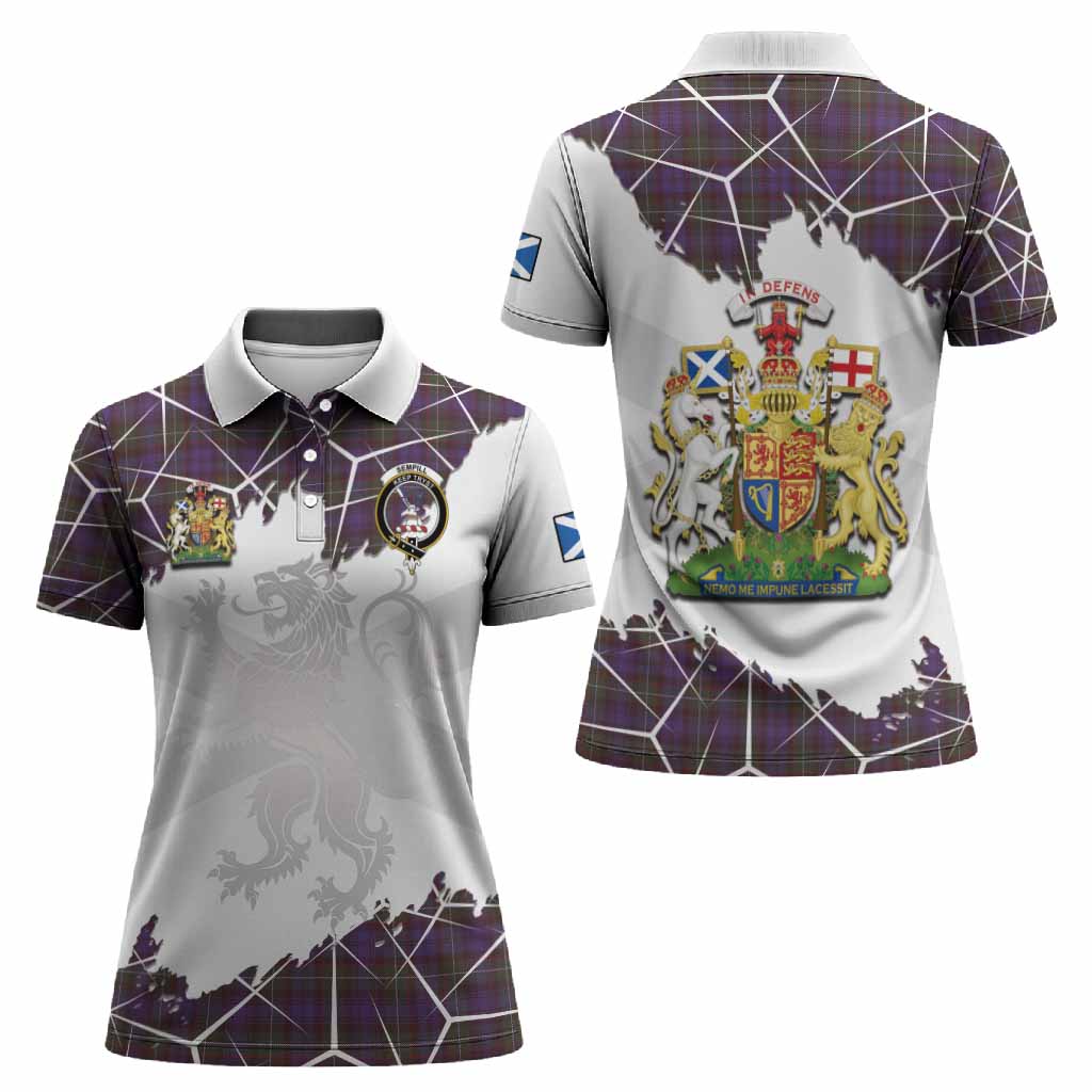 Sempill (Semple) Tartan Women Polo Shirt with Family Crest and Lion Rampant Grunge Style