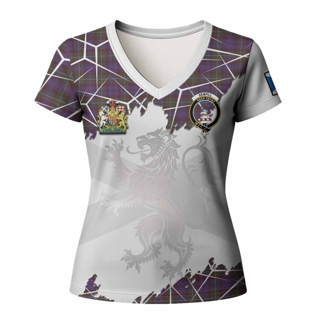 Sempill (Semple) Tartan Women T shirt with Family Crest and Lion Rampant Grunge Style