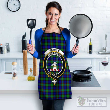 Semple Modern Tartan Apron with Family Crest Black S 38x47 cm - Tartan Vibes Clothing