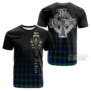 Semple Modern Tartan Cotton T-shirt Featuring Alba Gu Brath Family Crest Celtic Inspired