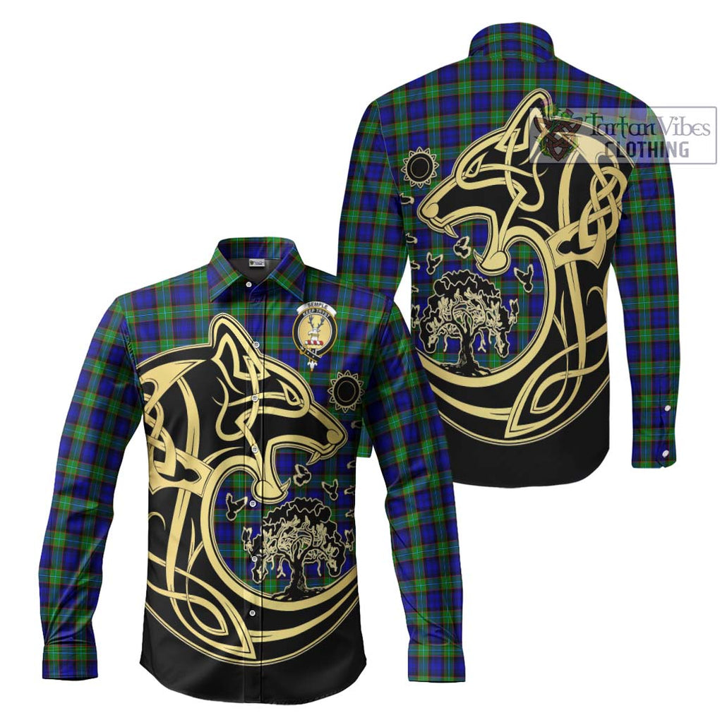 Semple Modern Tartan Long Sleeve Button Shirt with Family Crest Celtic Wolf Style Men's Shirt S - Tartan Vibes Clothing