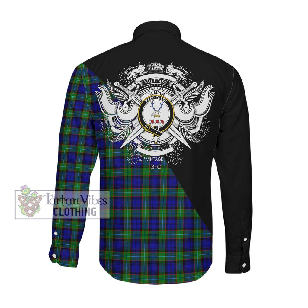 Semple Modern Tartan Long Sleeve Button Shirt with Family Crest and Military Logo Style Men's Shirt - Tartanvibesclothing Shop