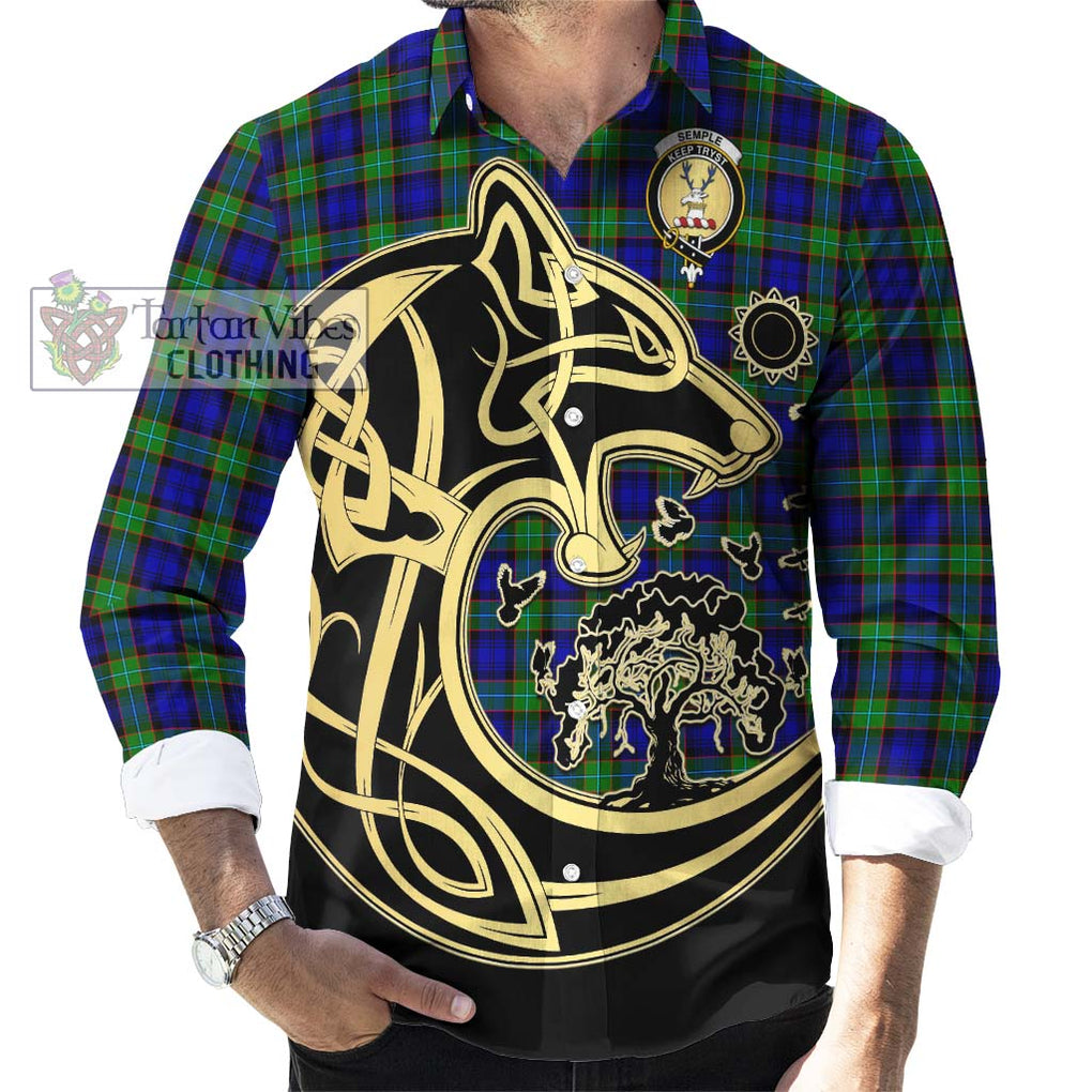 Semple Modern Tartan Long Sleeve Button Shirt with Family Crest Celtic Wolf Style - Tartan Vibes Clothing