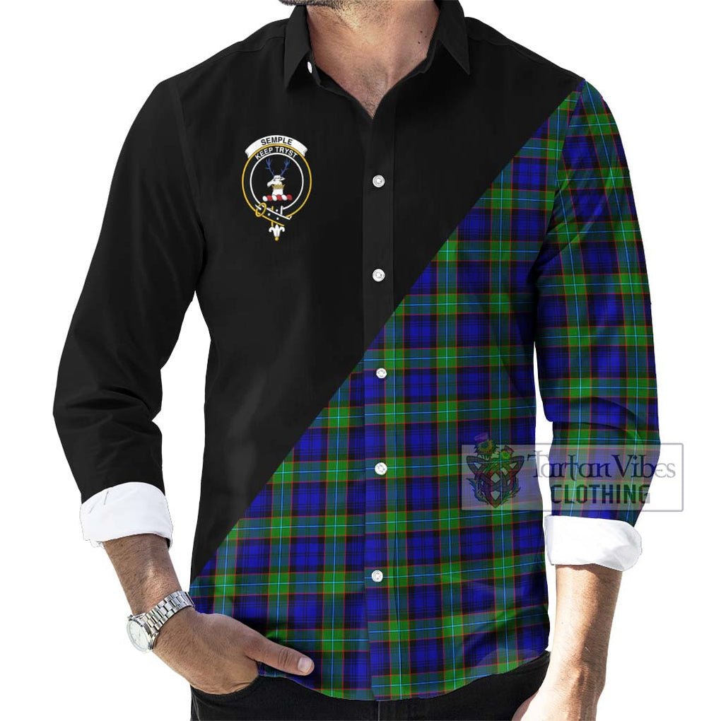 Semple Modern Tartan Long Sleeve Button Shirt with Family Crest and Military Logo Style - Tartanvibesclothing Shop