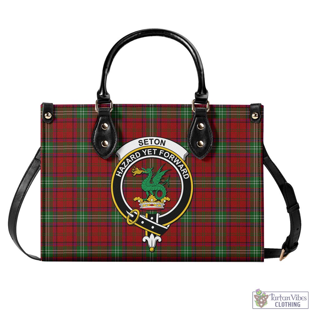 Seton Tartan Luxury Leather Handbags with Family Crest - Tartan Vibes Clothing