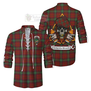 Seton Tartan Ghillie Kilt Shirt with Family Crest and Bearded Skull Holding Bottles of Whiskey Men - Tartan Vibes Clothing
