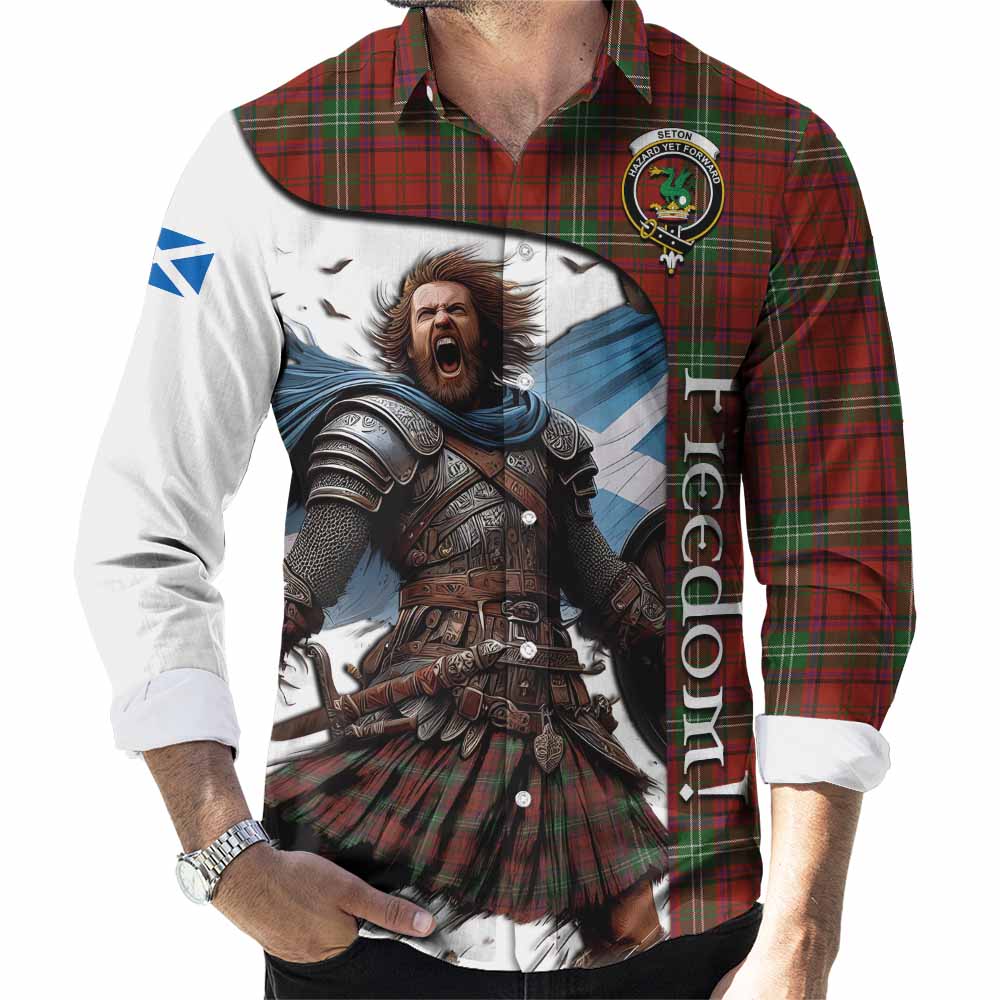 Seton Crest Tartan Long Sleeve Button Shirt Inspired by the Freedom of Scottish Warrior Men's Shirt S - Tartan Vibes Clothing