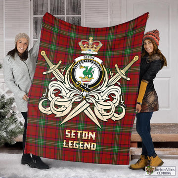 Seton Tartan Blanket with Clan Crest and the Golden Sword of Courageous Legacy X-Large 59 x 79 inches 150 x 200 cm - Tartan Vibes Clothing