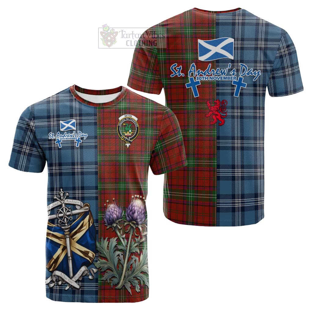 Tartan Vibes Clothing Seton Tartan Cotton T-shirt Happy St. Andrew's Day Half Tartan Style