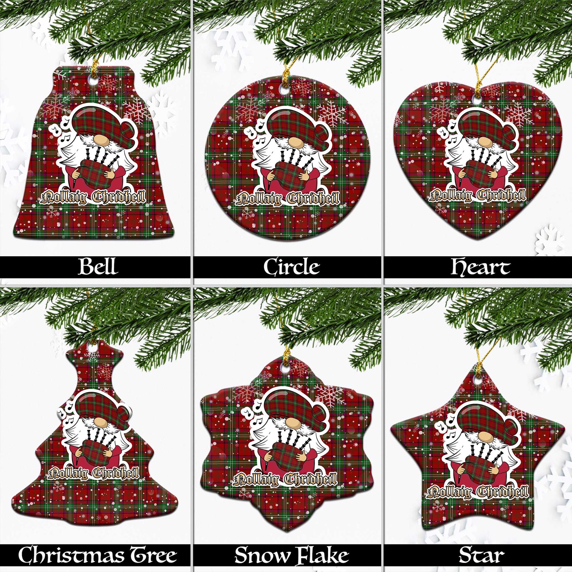 Seton Tartan Christmas Ceramic Ornaments with Scottish Gnome Playing Bagpipes Ceramic - Tartan Vibes Clothing