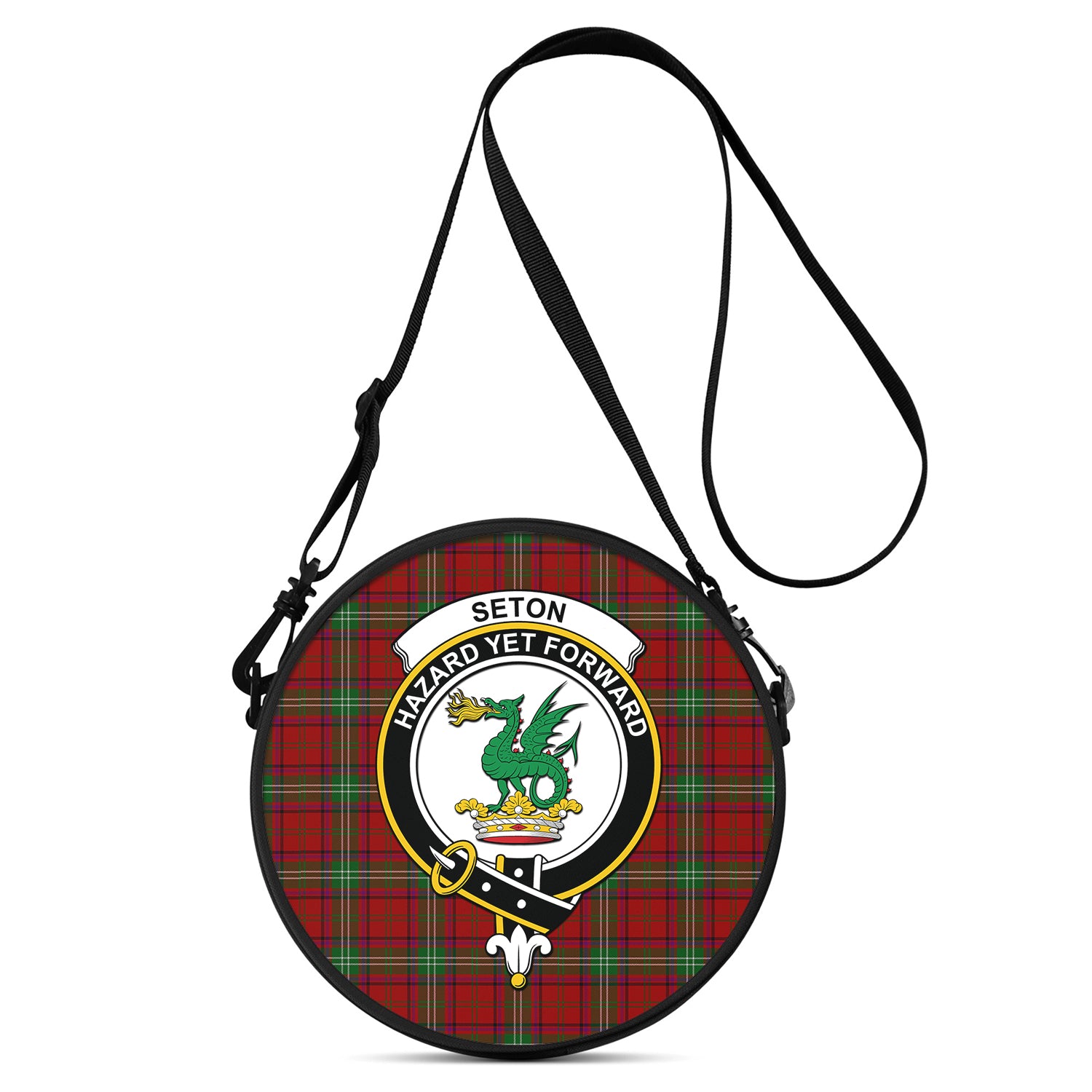 Seton Tartan Round Satchel Bags with Family Crest One Size 9*9*2.7 inch - Tartan Vibes Clothing