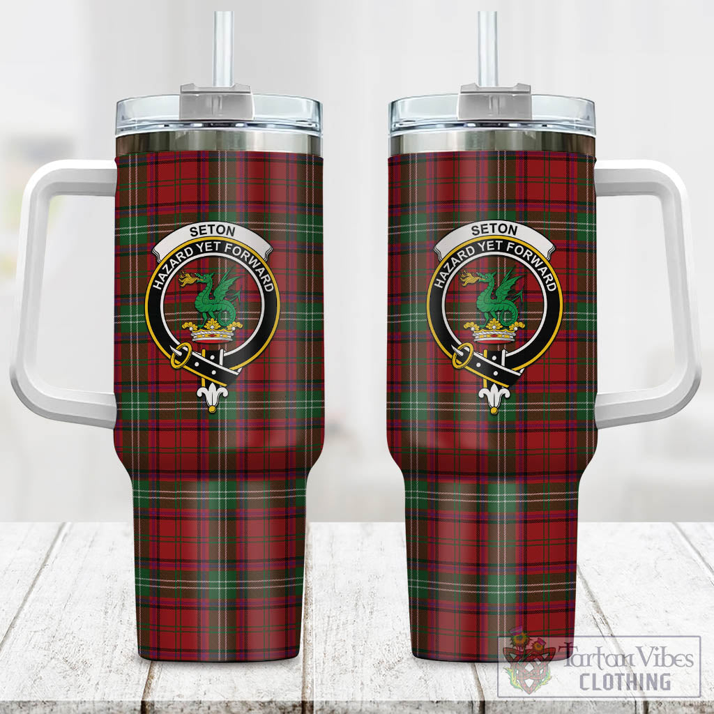 Seton Tartan Tumbler with Handle with Family Crest One Size 40 OZ - Tartan Vibes Clothing