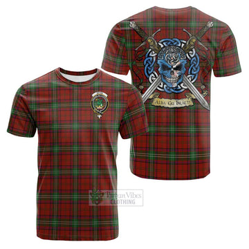Tartan Vibes Clothing Seton Tartan Cotton T-shirt with Family Crest Celtic Skull Style