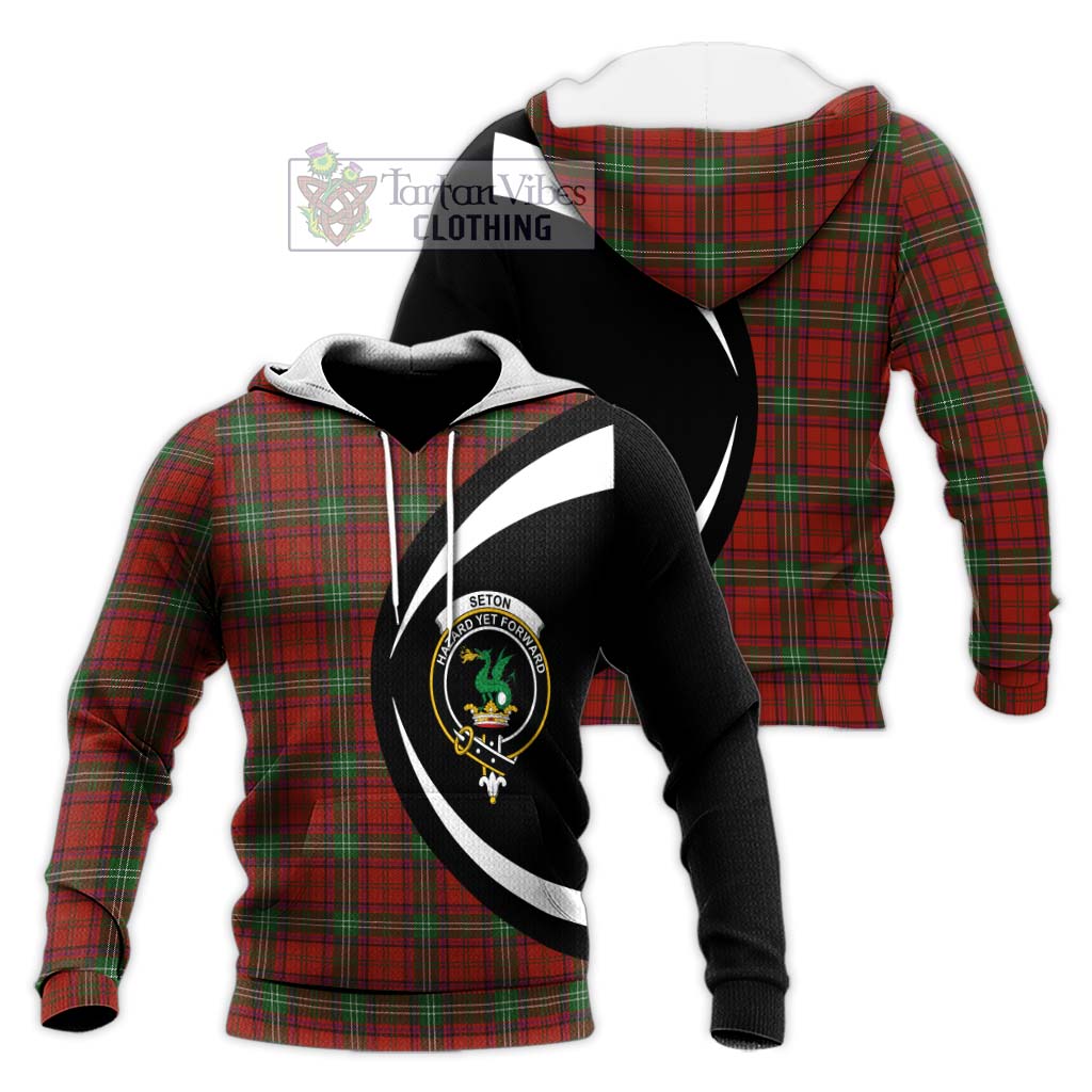Seton Tartan Knitted Hoodie with Family Crest Circle Style Unisex Knitted Pullover Hoodie - Tartan Vibes Clothing