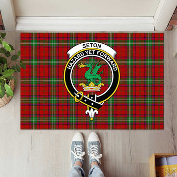 Seton Tartan Rubber Doormat with Family Crest