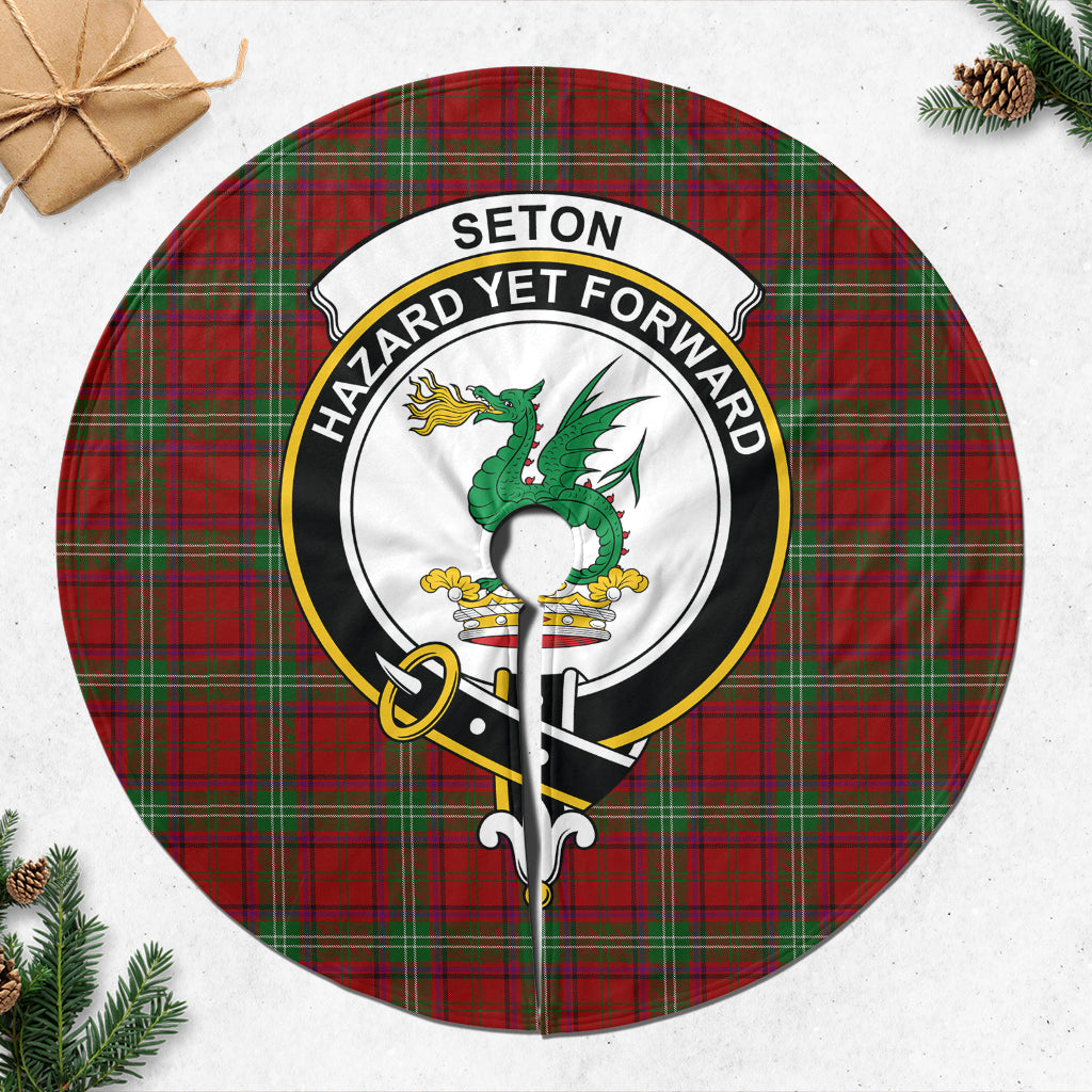 Seton Tartan Christmas Tree Skirt with Family Crest 47*47 inch - Tartan Vibes Clothing