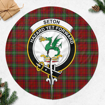 Seton Tartan Christmas Tree Skirt with Family Crest 47*47 inch - Tartan Vibes Clothing
