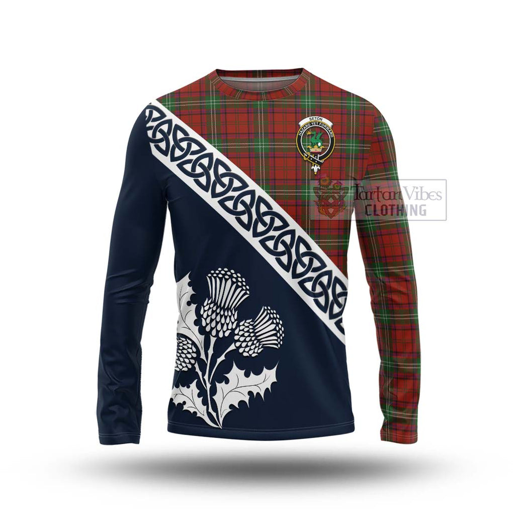 Seton Tartan Long Sleeve T-Shirt Featuring Thistle and Scotland Map Unisex - Tartan Vibes Clothing