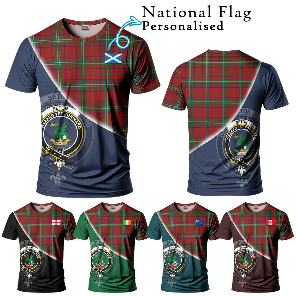Seton Tartan T-Shirt with Personalised National Flag and Family Crest Half Style Kid's Shirt - Tartan Vibes Clothing
