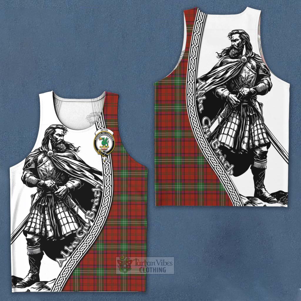 Seton Tartan Clan Crest Men's Tank Top with Highlander Warrior Celtic Style Men - Tartan Vibes Clothing