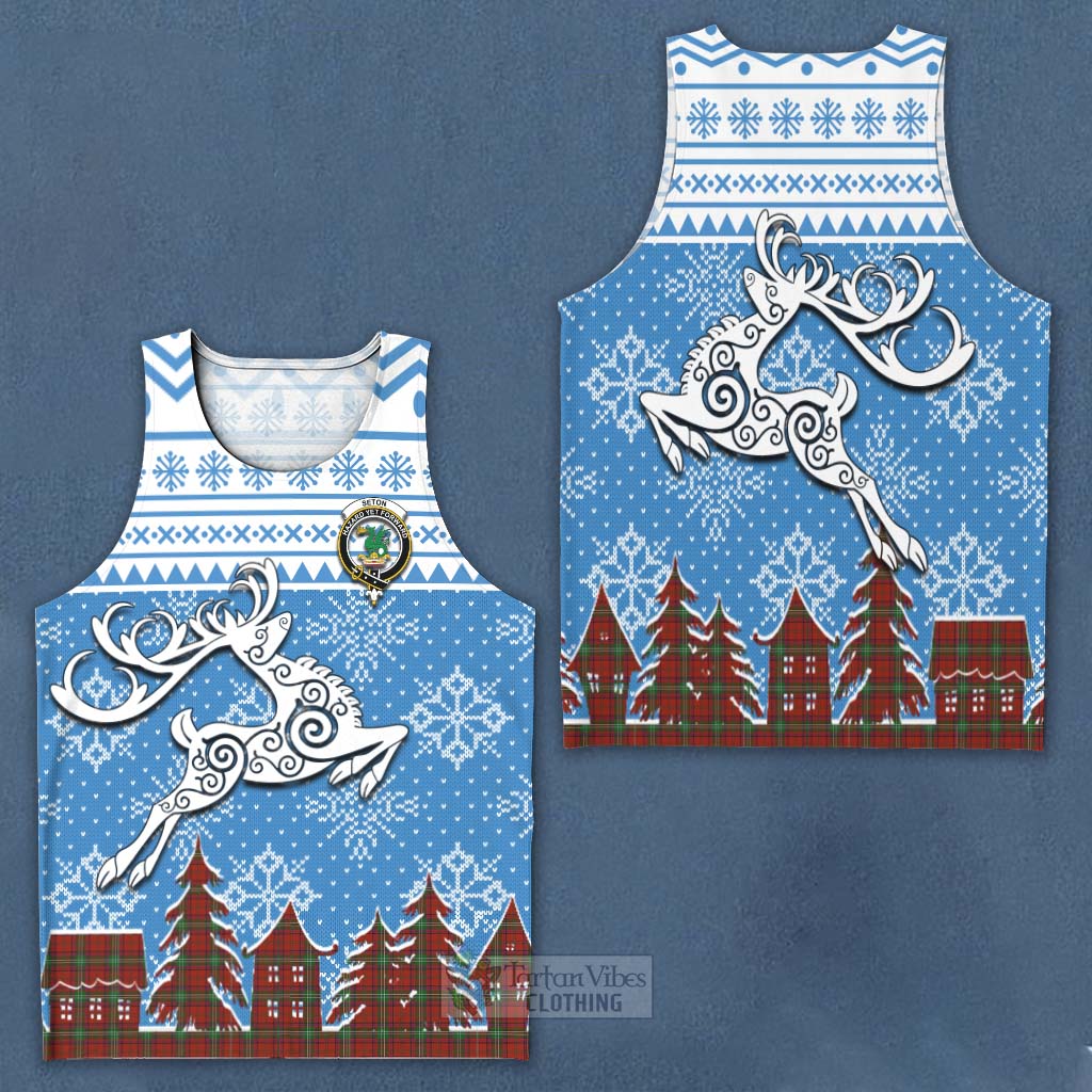 Seton Clan Christmas Men's Tank Top Celtic Reindeer Style Men - Tartan Vibes Clothing