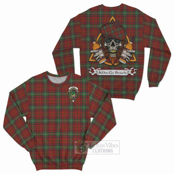 Seton Tartan Sweatshirt with Family Crest and Bearded Skull Holding Bottles of Whiskey Unisex - Tartan Vibes Clothing
