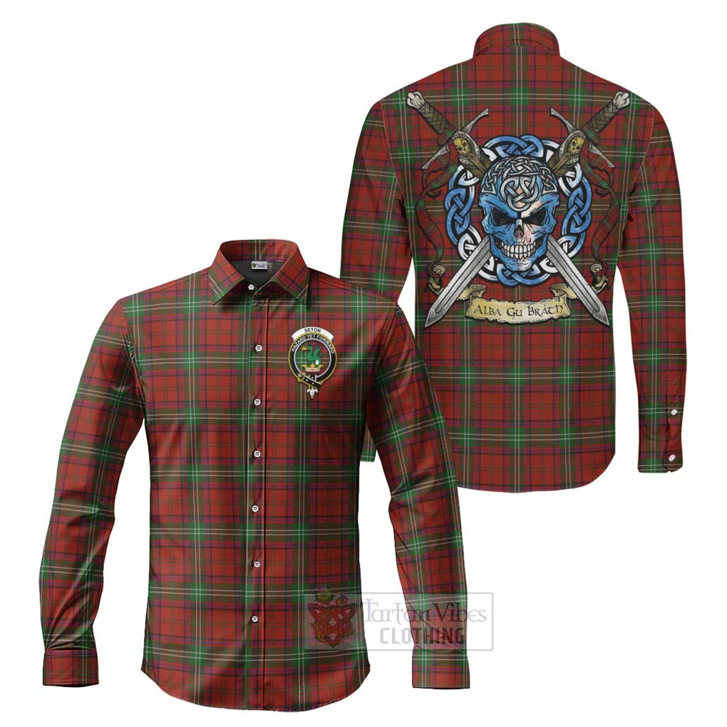 Seton Tartan Long Sleeve Button Shirt with Family Crest Celtic Skull Style Men's Shirt S - Tartan Vibes Clothing