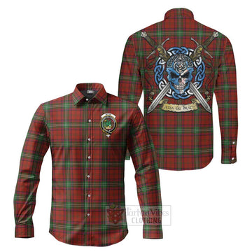 Seton Tartan Long Sleeve Button Shirt with Family Crest Celtic Skull Style Men's Shirt S - Tartan Vibes Clothing
