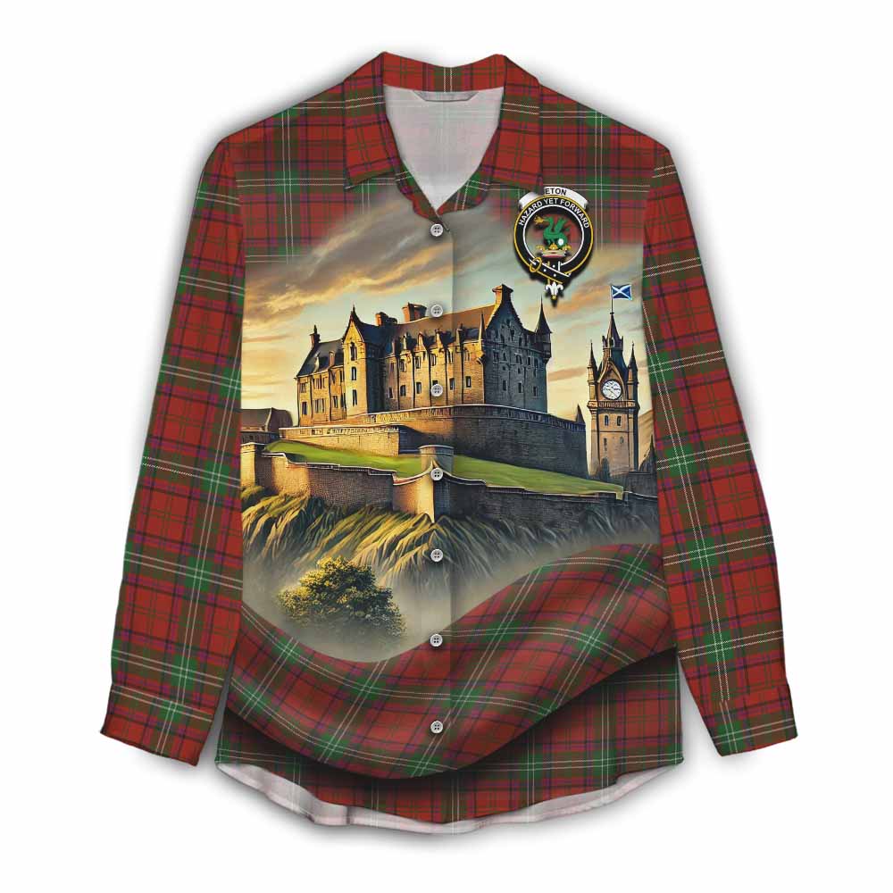 Seton Tartan Family Crest Women's Casual Shirt with Scottish Ancient Castle Style Female - Tartan Vibes Clothing
