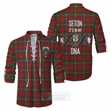 Seton Tartan Ghillie Kilt Shirt with Family Crest DNA In Me Style Men - Tartan Vibes Clothing