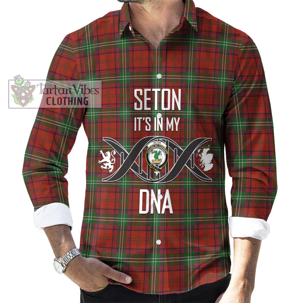 Seton Tartan Long Sleeve Button Shirt with Family Crest DNA In Me Style Men's Shirt S - Tartanvibesclothing Shop