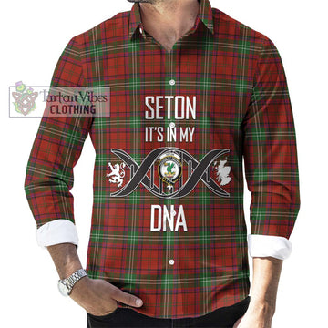 Seton Tartan Long Sleeve Button Shirt with Family Crest DNA In Me Style Men's Shirt S - Tartanvibesclothing Shop
