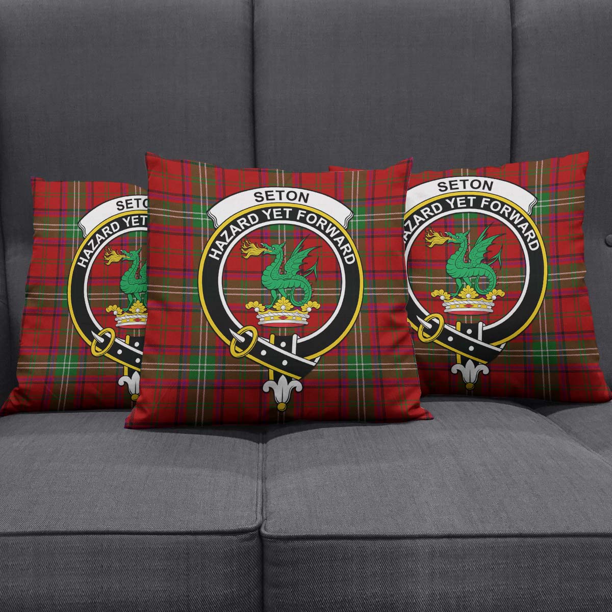 Seton Tartan Pillow Cover with Family Crest Rectangle Pillow Cover 51*91cm - Tartan Vibes Clothing