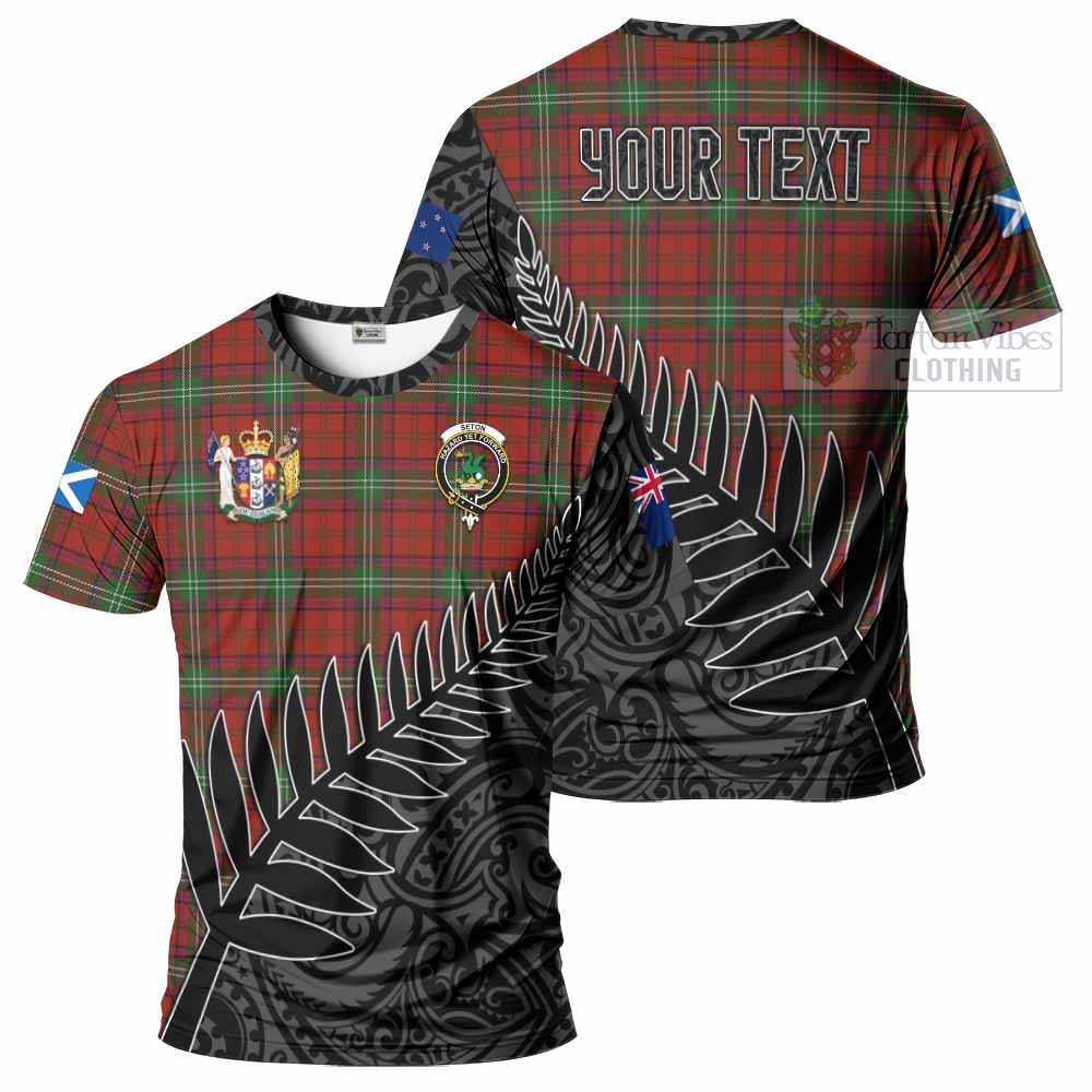 Seton Crest Tartan T-Shirt with New Zealand Silver Fern Half Style Kid's Shirt - Tartan Vibes Clothing