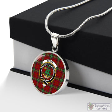 Seton Tartan Circle Necklace with Family Crest