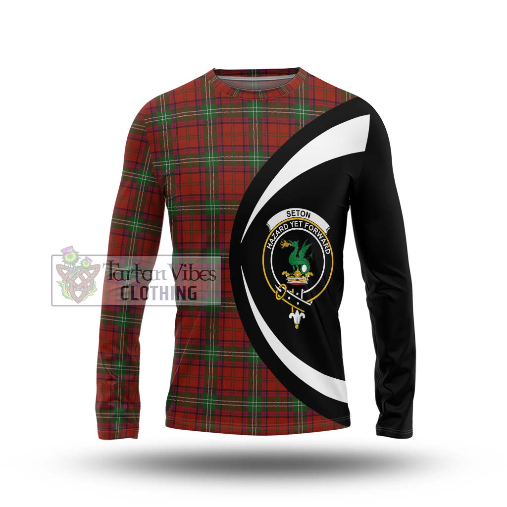 Seton Tartan Long Sleeve T-Shirt with Family Crest Circle Style Unisex - Tartan Vibes Clothing