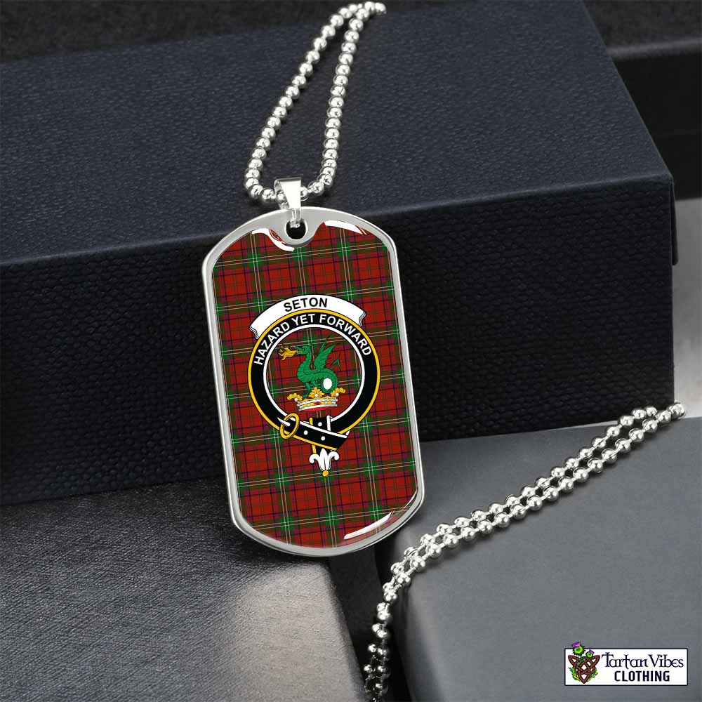 Seton Tartan Dog Tag Necklace with Family Crest Silver No - Tartan Vibes Clothing