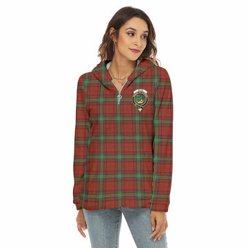 Seton Tartan Women's Borg Fleece Hoodie with Half Zip with Family Crest
