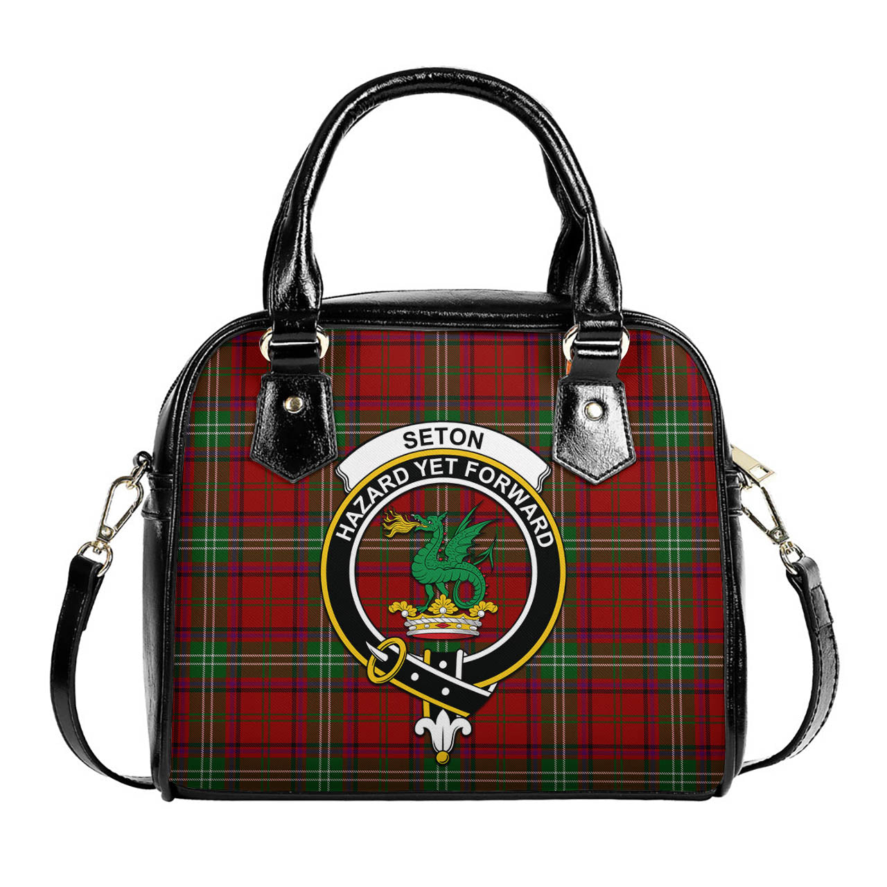 Seton Tartan Shoulder Handbags with Family Crest One Size 9*21*24 cm (3.54*8.27*9.45 inches) - Tartan Vibes Clothing
