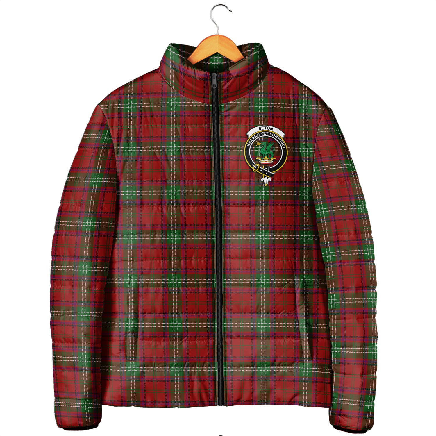 Seton Tartan Padded Jacket with Family Crest Men's Padded Jacket - Tartan Vibes Clothing