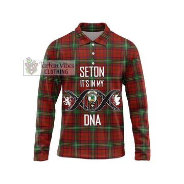 Seton Tartan Long Sleeve Polo Shirt with Family Crest DNA In Me Style Unisex - Tartan Vibes Clothing